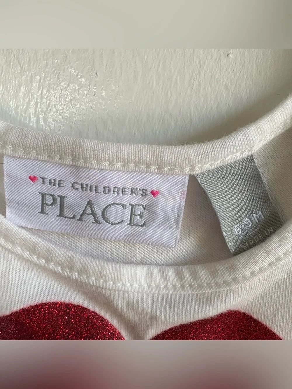 The Children's Place Girls 6-9M White Red Love Heart Tutu Dress Long Sleeve